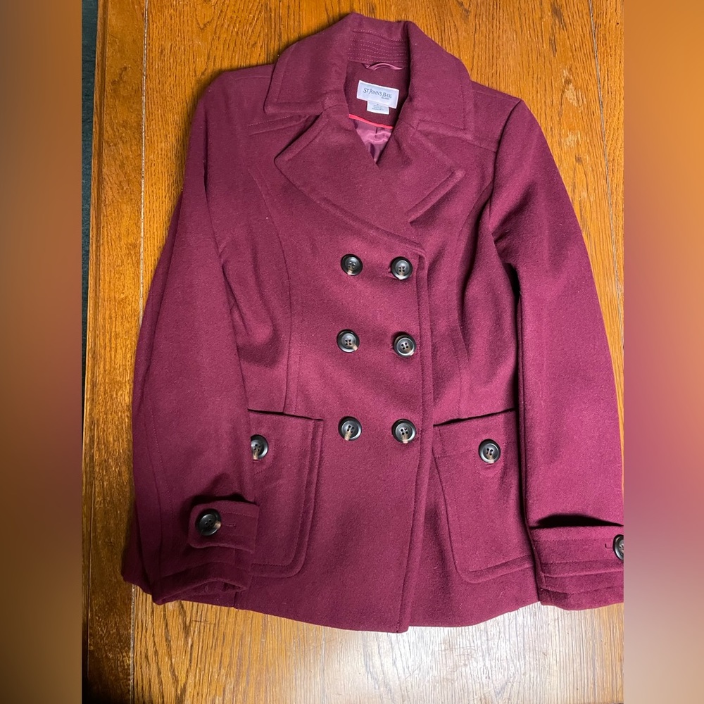 St. John’s Bay Peacoat, size small, burgundy color, barely worn